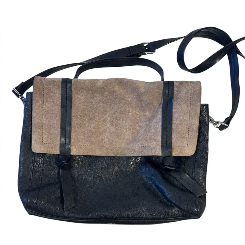 Zara Crossbody Satchel Suede Leather Taupe Black Women’s Minimalist Quiet Luxury